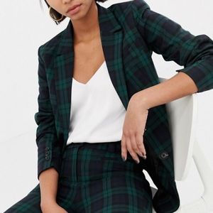 Mango Blue and Green Plaid Blazer